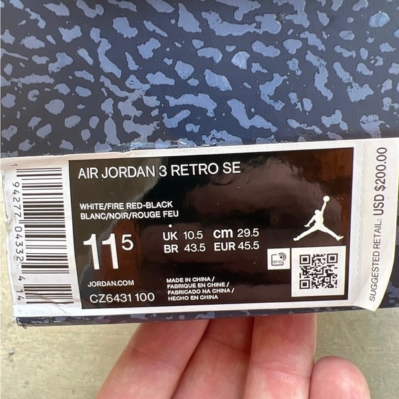 Jordan Retro 3 Denim SE Fire Red 11.5 - Picture 8 of 10